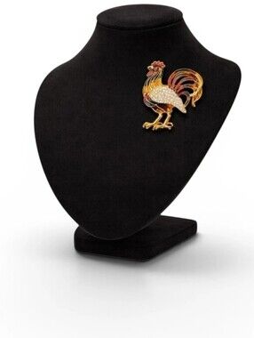 Vintage Retro-Revival Country Chic Enamel Rooster Brooch with Rhinestones